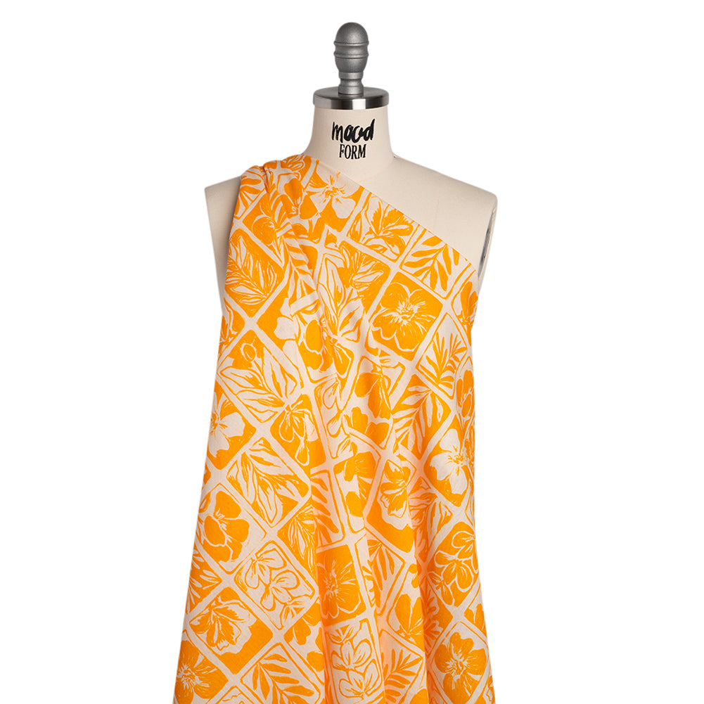 Linen and Rayon Woven - Sunshine Yellow and Cream Leaf and Flower Blocks - Mood Exclusive Terrarium Tendrils Print Linen and Rayon Woven - Sunshine Yellow and Cream Leaf and Flower Blocks - Mood Exclusive Terrarium Tendrils Print