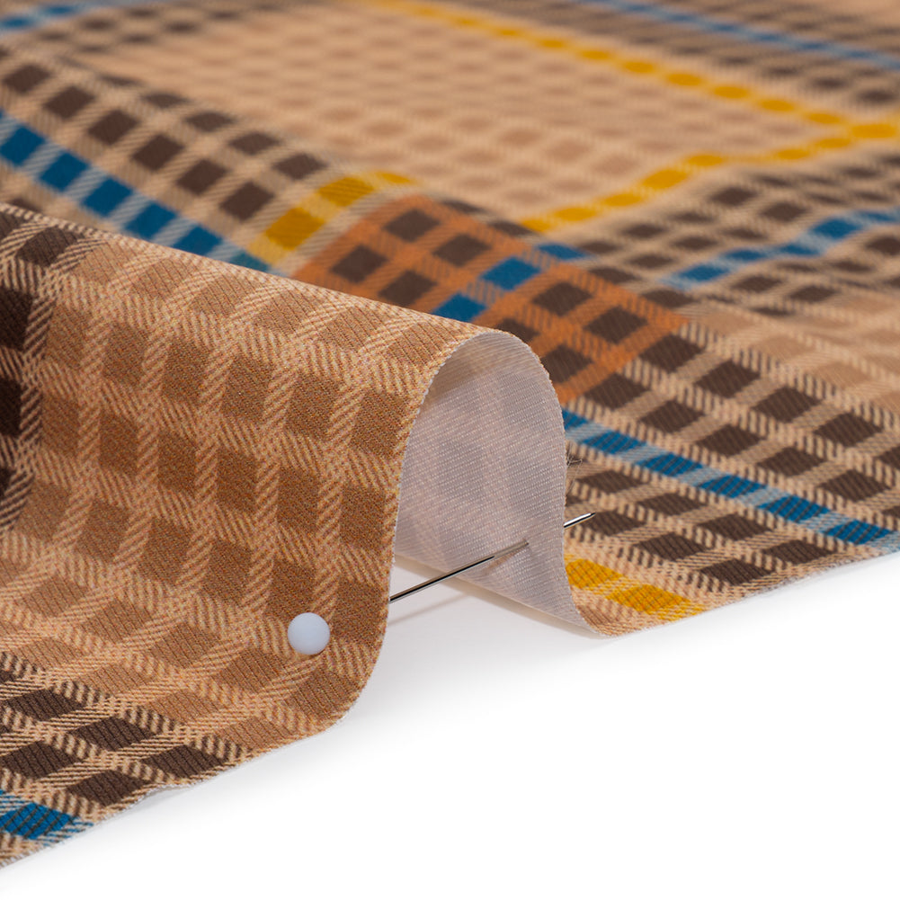 Peached Polyester Twill - Brown, Blue and Yellow Plaid - Mood Exclusive Plot Point Print Peached Polyester Twill - Brown, Blue and Yellow Plaid - Mood Exclusive Plot Point Print