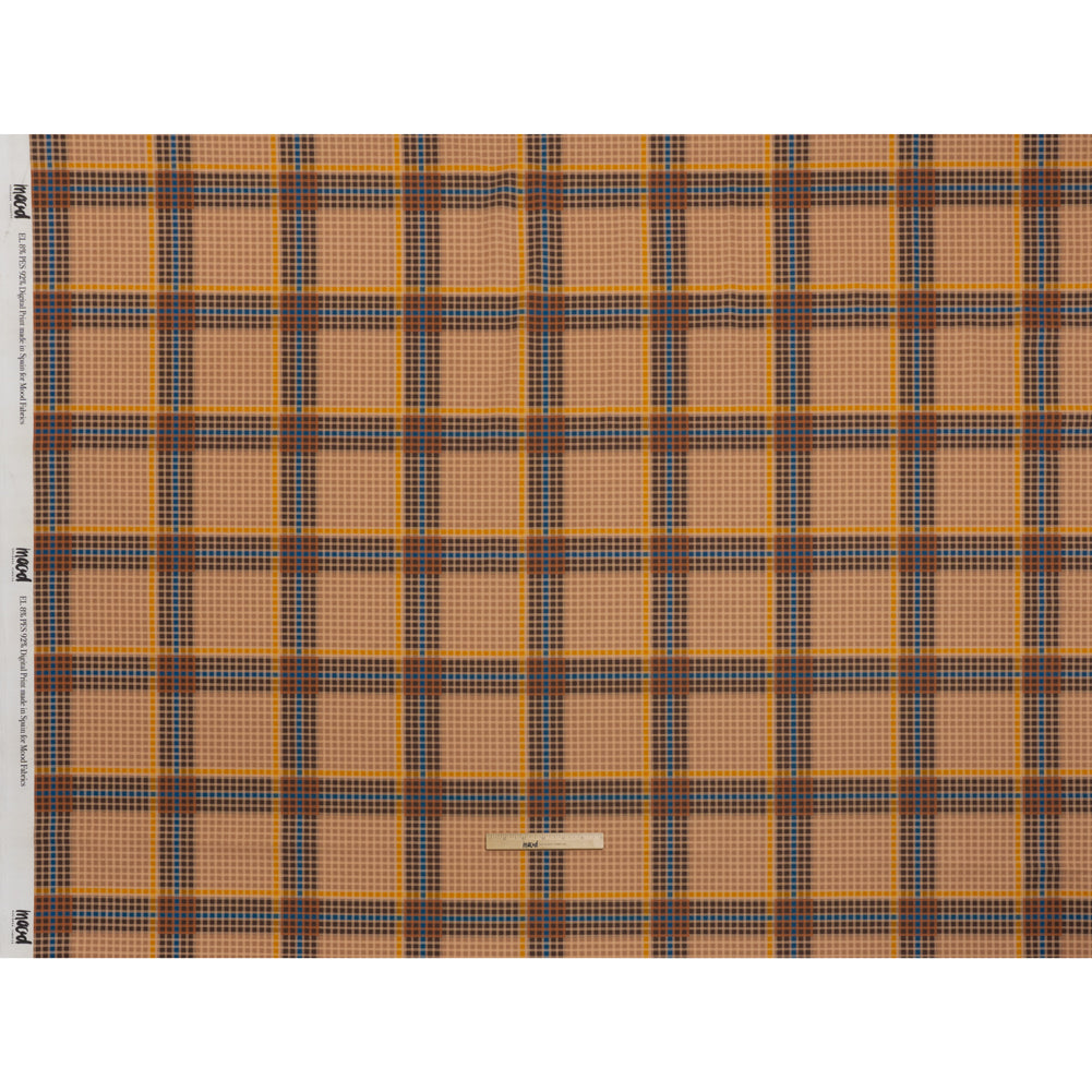 Peached Polyester Twill - Brown, Blue and Yellow Plaid - Mood Exclusive Plot Point Print Peached Polyester Twill - Brown, Blue and Yellow Plaid - Mood Exclusive Plot Point Print