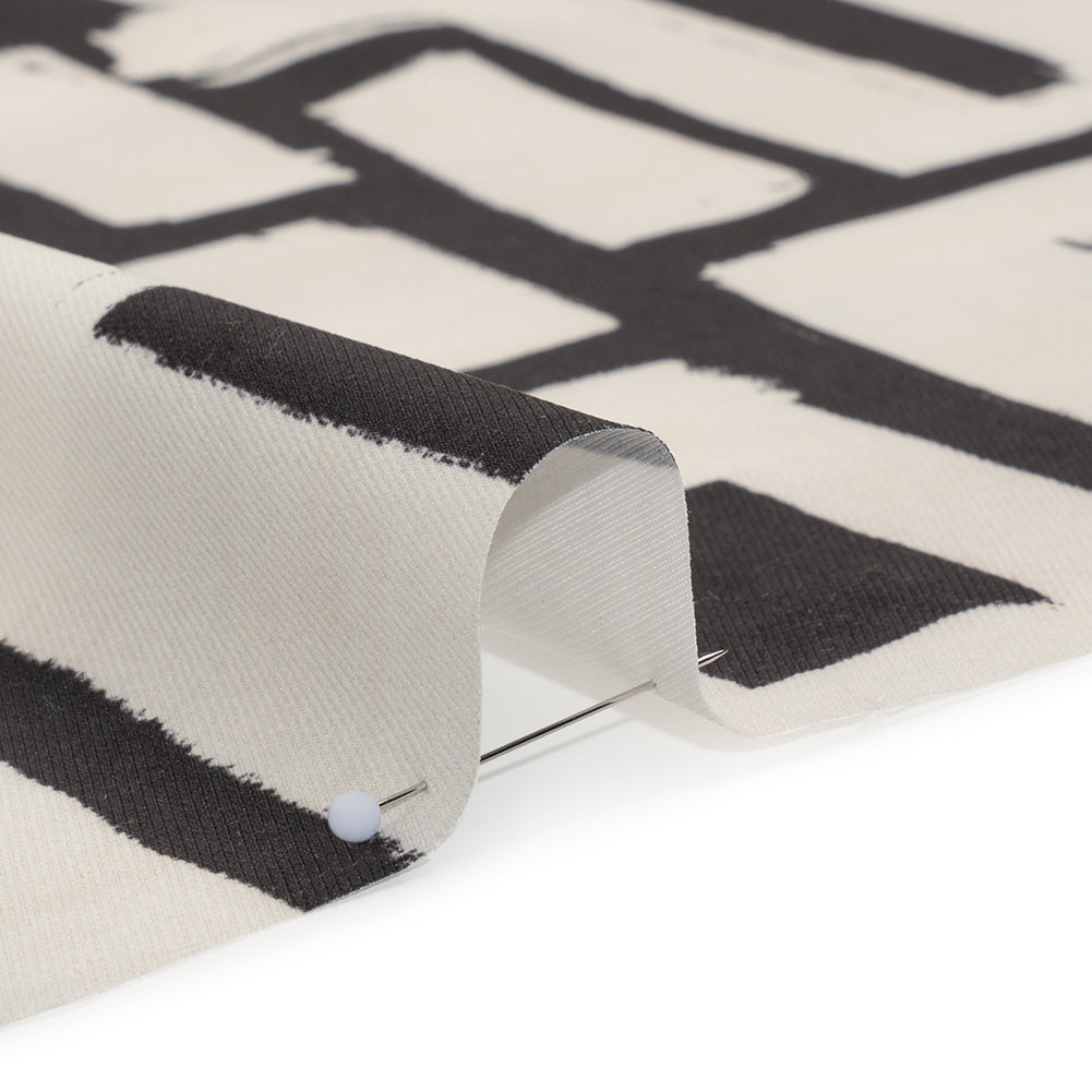 Peached Polyester Twill - Black and White Geometric Painting - Mood Exclusive Mobius Maze Print - Detail Peached Polyester Twill - Black and White Geometric Painting - Mood Exclusive Mobius Maze Print - Detail