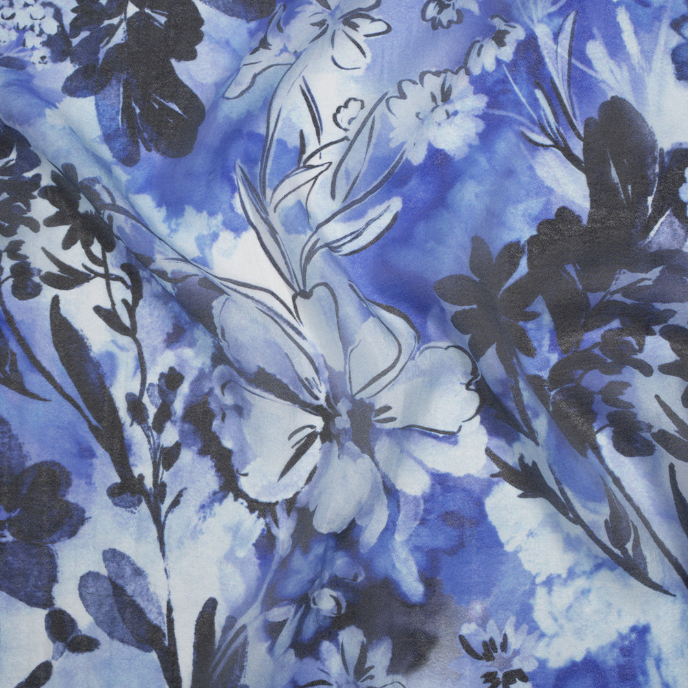 Viscose and Polyester Crepe Organza - Royal Blue and Black Dreamy Florals - Mood Exclusive Dream Weaver Print Viscose and Polyester Crepe Organza - Royal Blue and Black Dreamy Florals - Mood Exclusive Dream Weaver Print