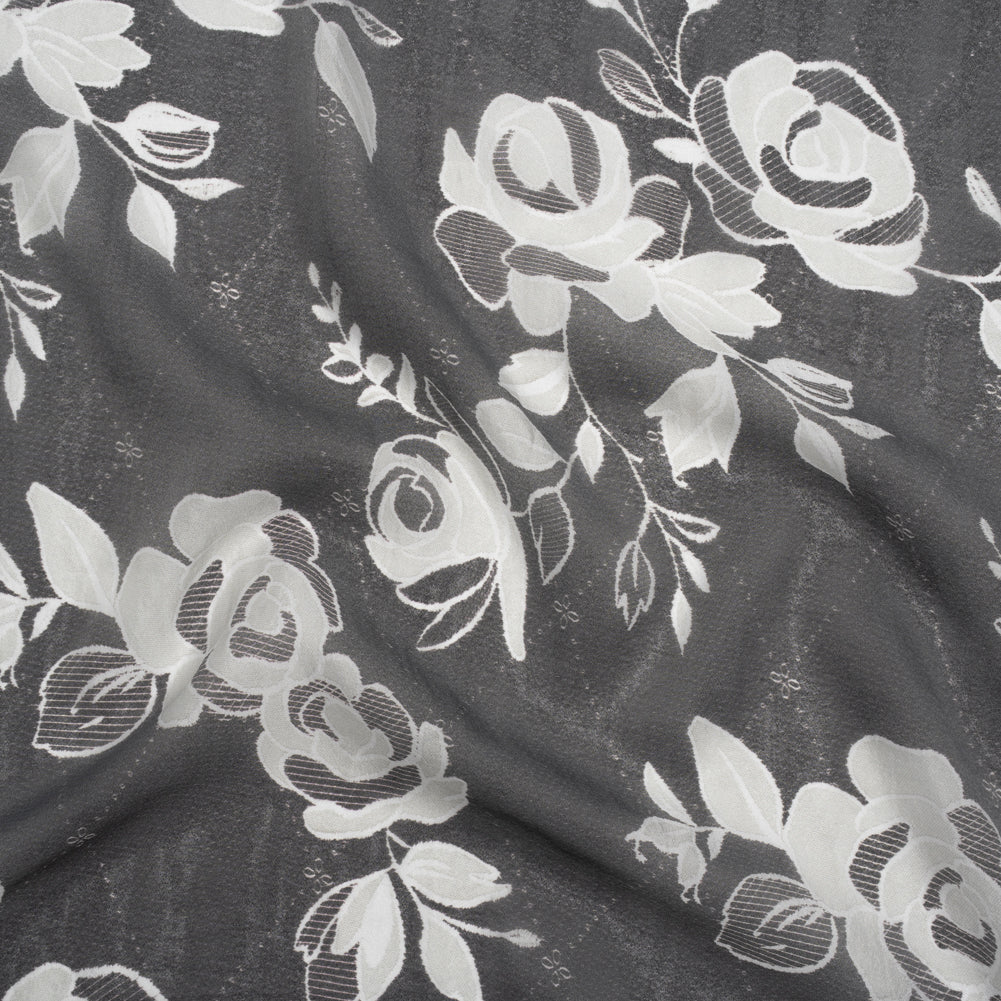 Viscose and Polyester Crepe Organza - Charcoal and Silver Roses - Mood Exclusive Sweet Morning Fog Print Viscose and Polyester Crepe Organza - Charcoal and Silver Roses - Mood Exclusive Sweet Morning Fog Print