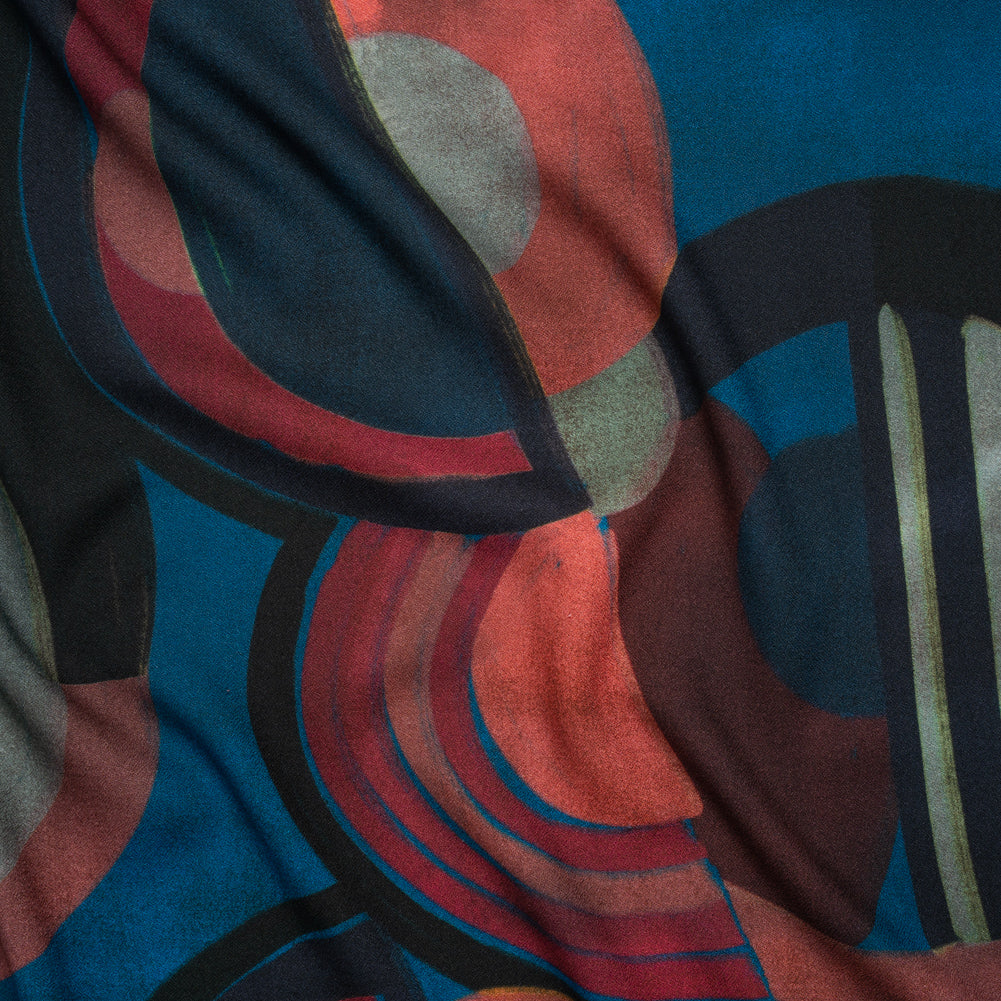 Viscose Crepe - Berry Red, Deep Blue and Navy Soft Geometrics - Mood Exclusive Orphic Orbits Print Viscose Crepe - Berry Red, Deep Blue and Navy Soft Geometrics - Mood Exclusive Orphic Orbits Print