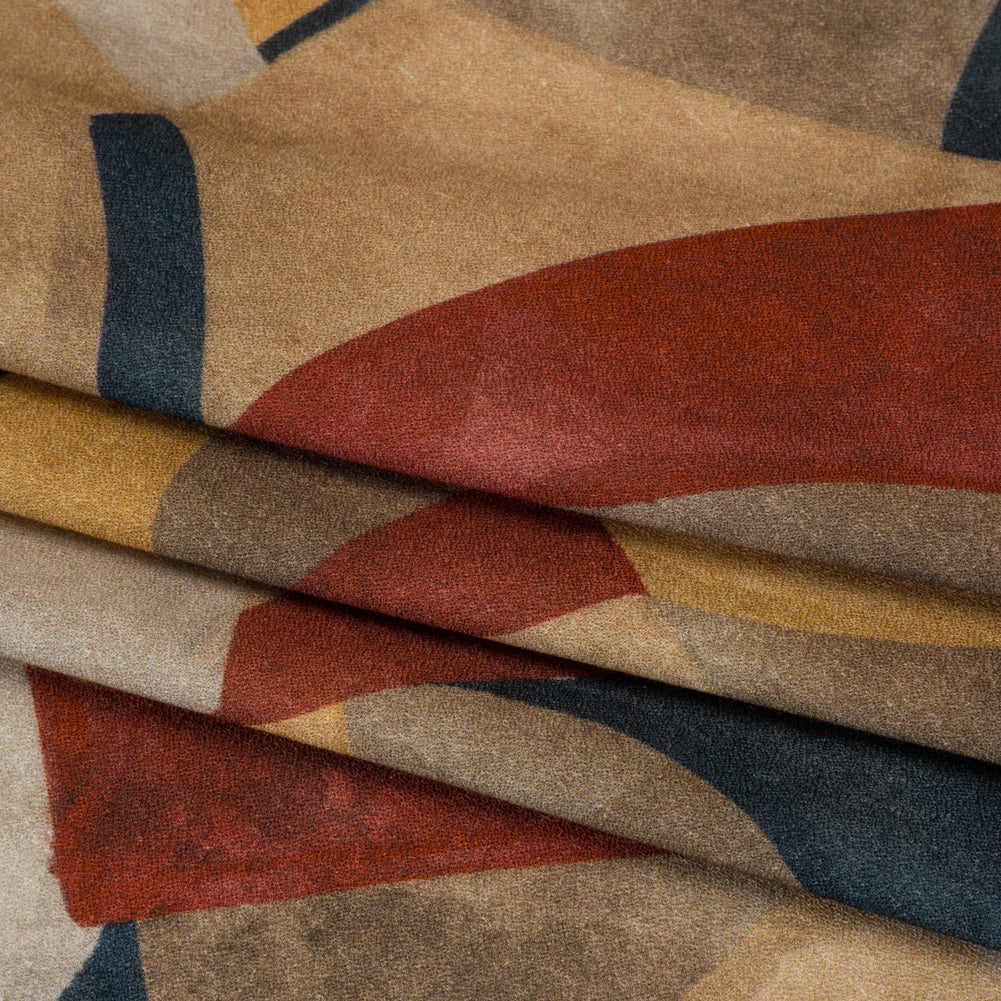 Viscose Crepe - Beige, Red and Blue Abstract Shapes - Mood Exclusive Drifting Intentions Print - Folded Viscose Crepe - Beige, Red and Blue Abstract Shapes - Mood Exclusive Drifting Intentions Print - Folded