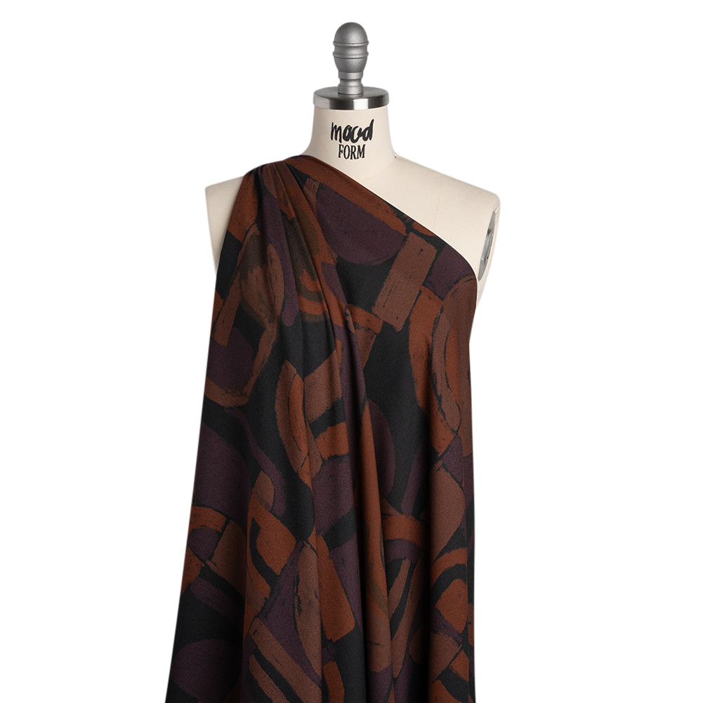Viscose Crepe - Burgundy, Aubergine and Black Painted Shapes - Mood Exclusive Painted Play Print - Drape Viscose Crepe - Burgundy, Aubergine and Black Painted Shapes - Mood Exclusive Painted Play Print - Drape