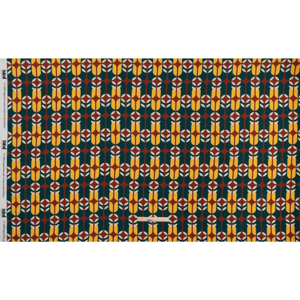 Viscose Crepe - Dark Teal, Yellow and Russet Brown Retro Geometric - Mood Exclusive Mod Logic Print Full Viscose Crepe - Dark Teal, Yellow and Russet Brown Retro Geometric - Mood Exclusive Mod Logic Print Full