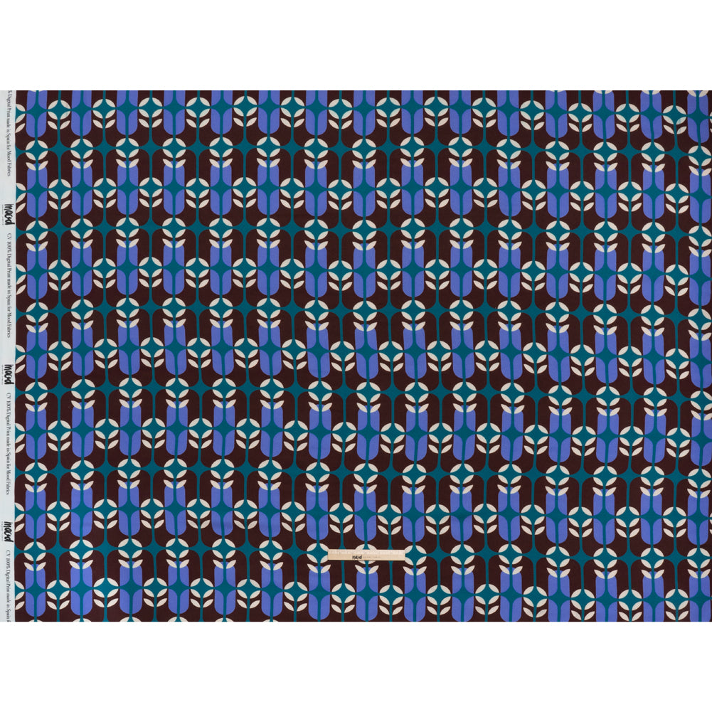 Viscose Crepe - Chocolate Brown, Blue and Teal Retro Geometric - Mood Exclusive Mod Logic Print - Full Viscose Crepe - Chocolate Brown, Blue and Teal Retro Geometric - Mood Exclusive Mod Logic Print - Full