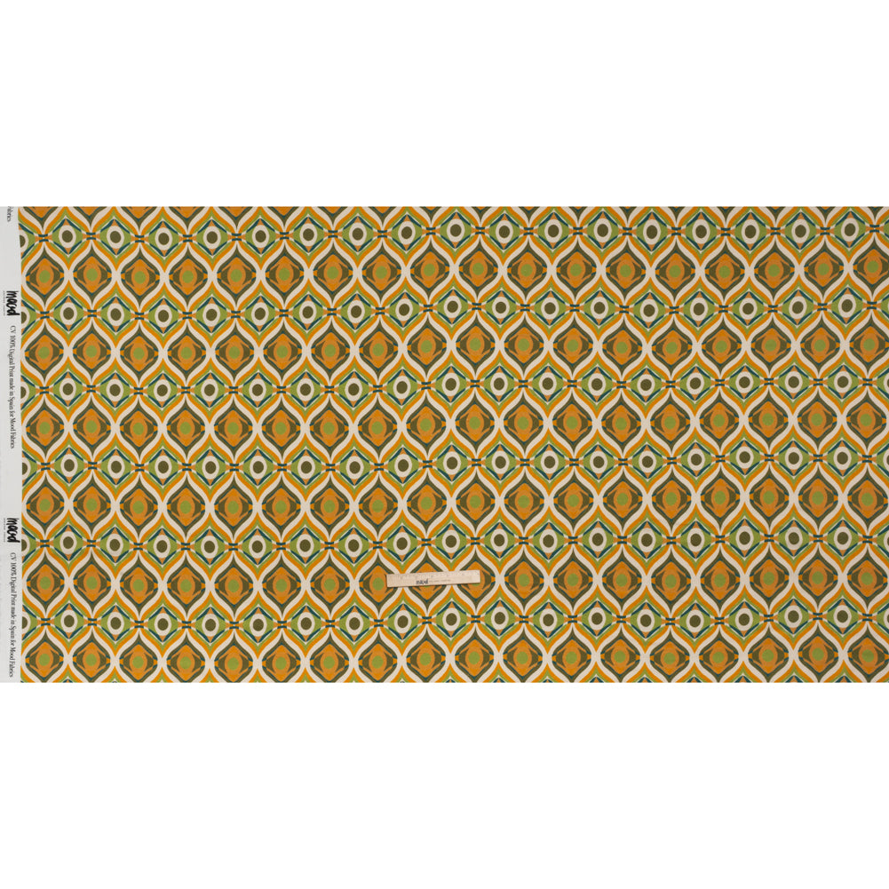 Viscose Crepe - Orange, Lime Green and Dark Blue Eye-Like Ogees - Mood Exclusive Eye Spy Print - Full Viscose Crepe - Orange, Lime Green and Dark Blue Eye-Like Ogees - Mood Exclusive Eye Spy Print - Full