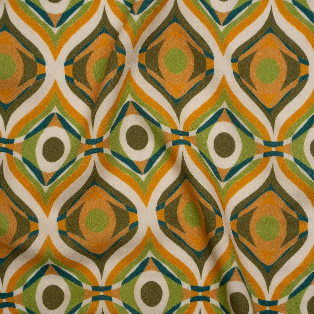 Viscose Crepe - Orange, Lime Green and Dark Blue Eye-Like Ogees - Mood Exclusive Eye Spy Print Viscose Crepe - Orange, Lime Green and Dark Blue Eye-Like Ogees - Mood Exclusive Eye Spy Print