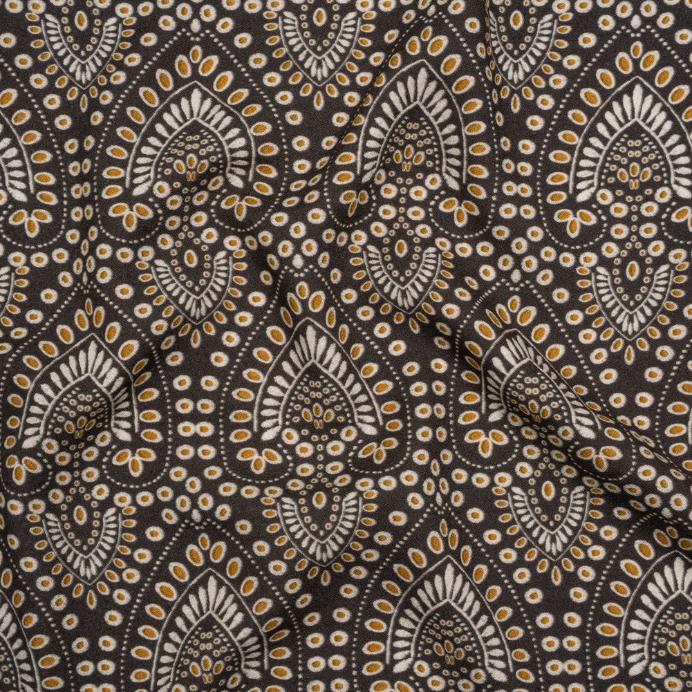 Viscose Crepe - Charcoal, Golden Yellow and White Anthemion Paisley - Mood Exclusive Gilded Garland Print Viscose Crepe - Charcoal, Golden Yellow and White Anthemion Paisley - Mood Exclusive Gilded Garland Print