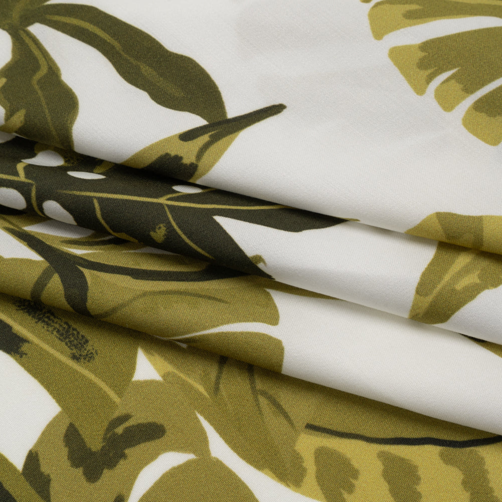 Rayon Challis - Green and White Tropical Leaves - Mood Exclusive Paradise Rhapsody Print - Folded Rayon Challis - Green and White Tropical Leaves - Mood Exclusive Paradise Rhapsody Print - Folded