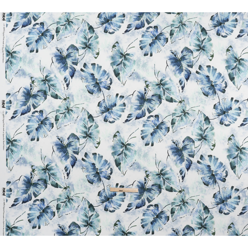 Rayon Challis - Dark Blue and Hunter Green Watercolor Leaves - Mood Exclusive Whispering Waterfall Print - Full Rayon Challis - Dark Blue and Hunter Green Watercolor Leaves - Mood Exclusive Whispering Waterfall Print - Full