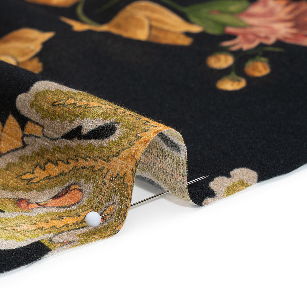 Cotton Crepe - Black, Dark Red and Golden Ochre Moody Florals - Mood Exclusive Rose Renaissance Print Cotton Crepe - Black, Dark Red and Golden Ochre Moody Florals - Mood Exclusive Rose Renaissance Print