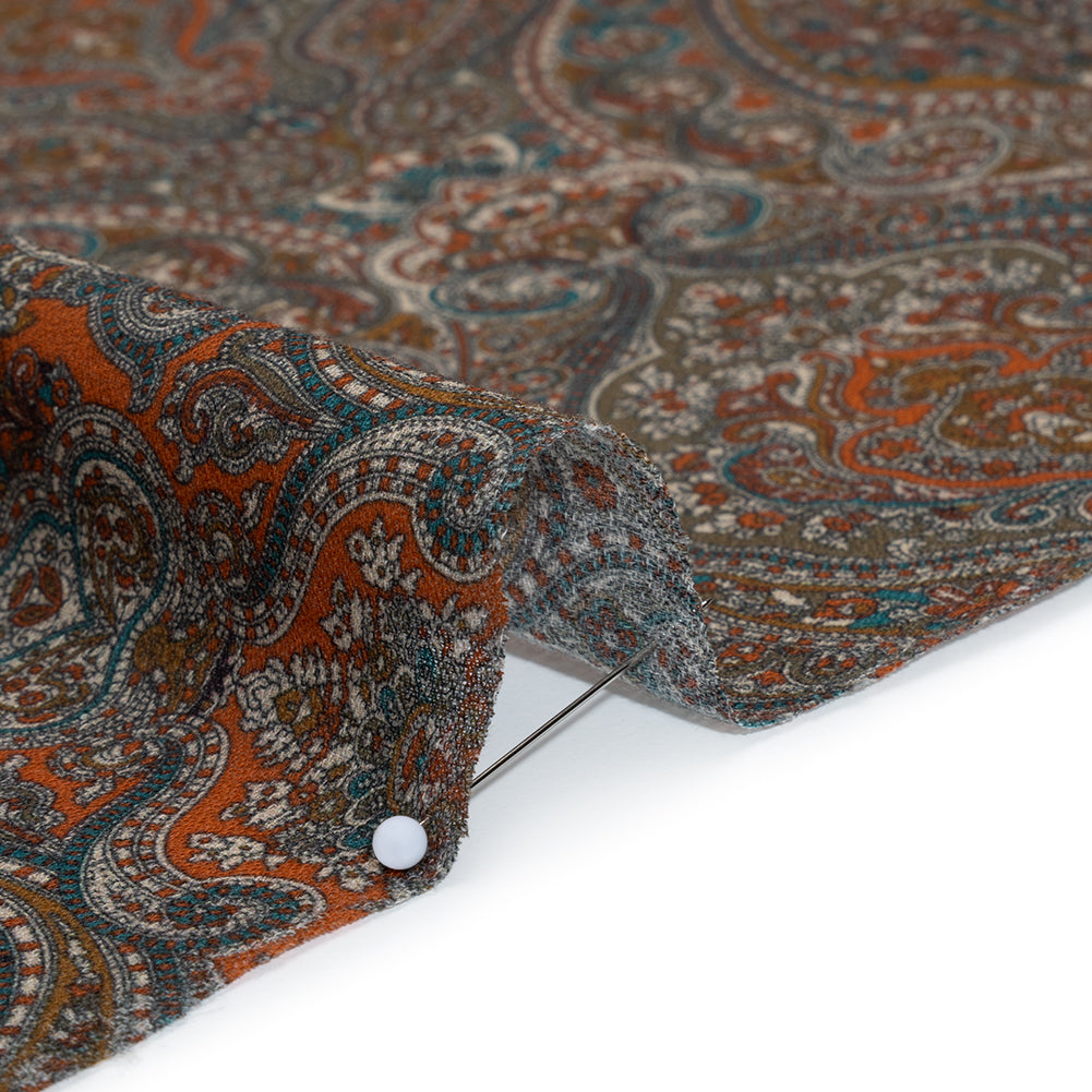 Cotton Crepe - Dark Orange, Blue and Brown Paisley - Mood Exclusive Filigree Flow Print - Detail Cotton Crepe - Dark Orange, Blue and Brown Paisley - Mood Exclusive Filigree Flow Print - Detail