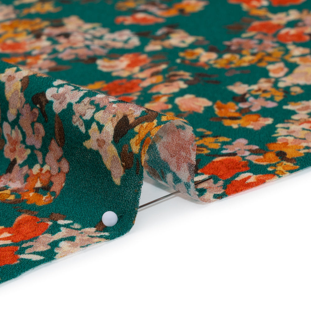 Cotton Crepe - Teal, Red and Golden Yellow Spotty Florals - Mood Exclusive Dancing Drifts Print Cotton Crepe - Teal, Red and Golden Yellow Spotty Florals - Mood Exclusive Dancing Drifts Print