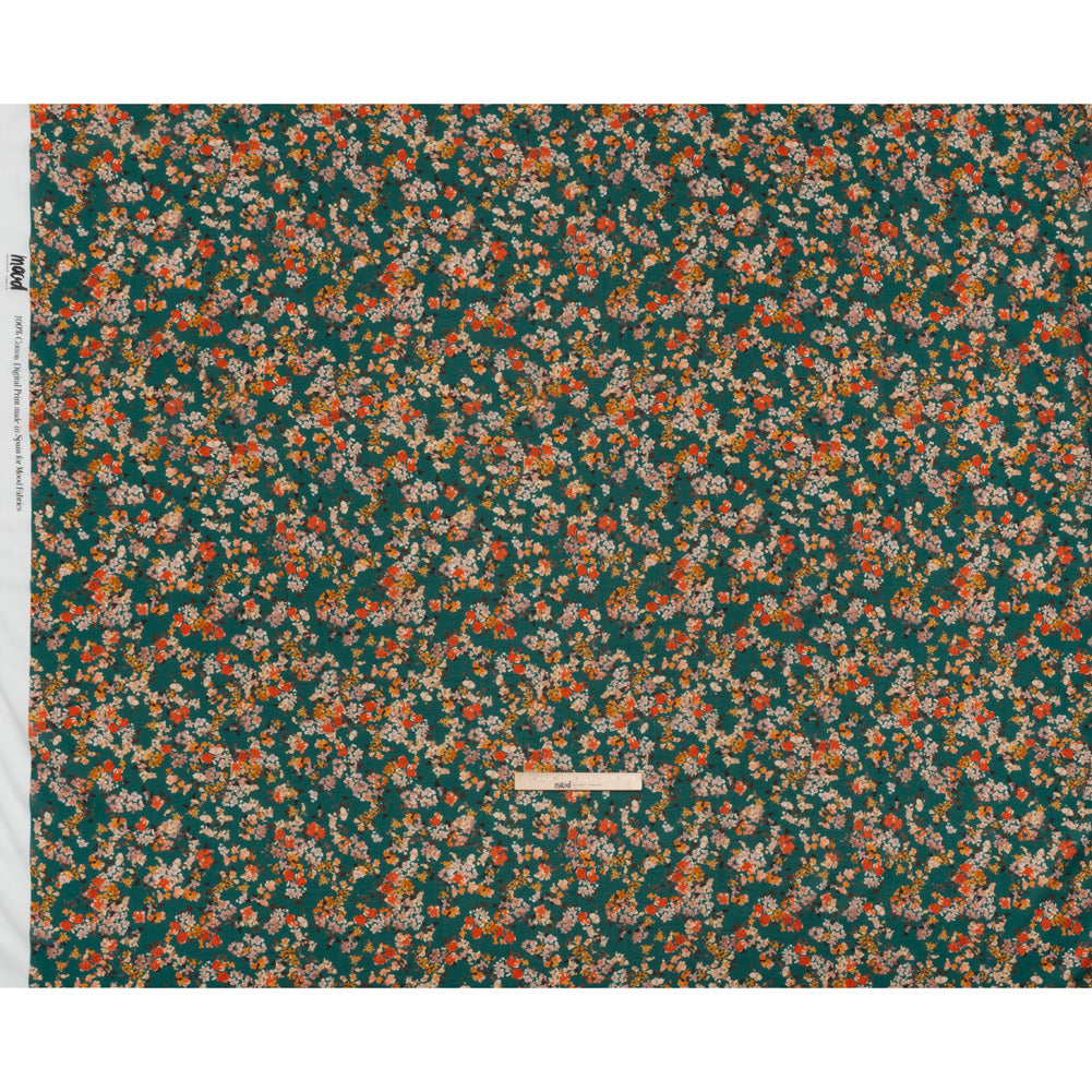 Cotton Crepe - Teal, Red and Golden Yellow Spotty Florals - Mood Exclusive Dancing Drifts Print Cotton Crepe - Teal, Red and Golden Yellow Spotty Florals - Mood Exclusive Dancing Drifts Print