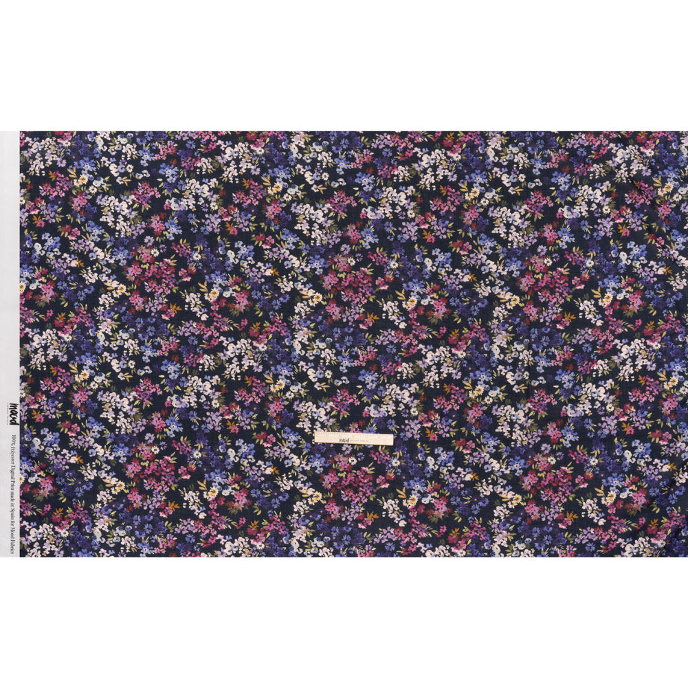 Cotton Crepe - Navy, Magenta and Indigo Little Watercolor Flowers - Mood Exclusive Sonnet for Summer Print Cotton Crepe - Navy, Magenta and Indigo Little Watercolor Flowers - Mood Exclusive Sonnet for Summer Print