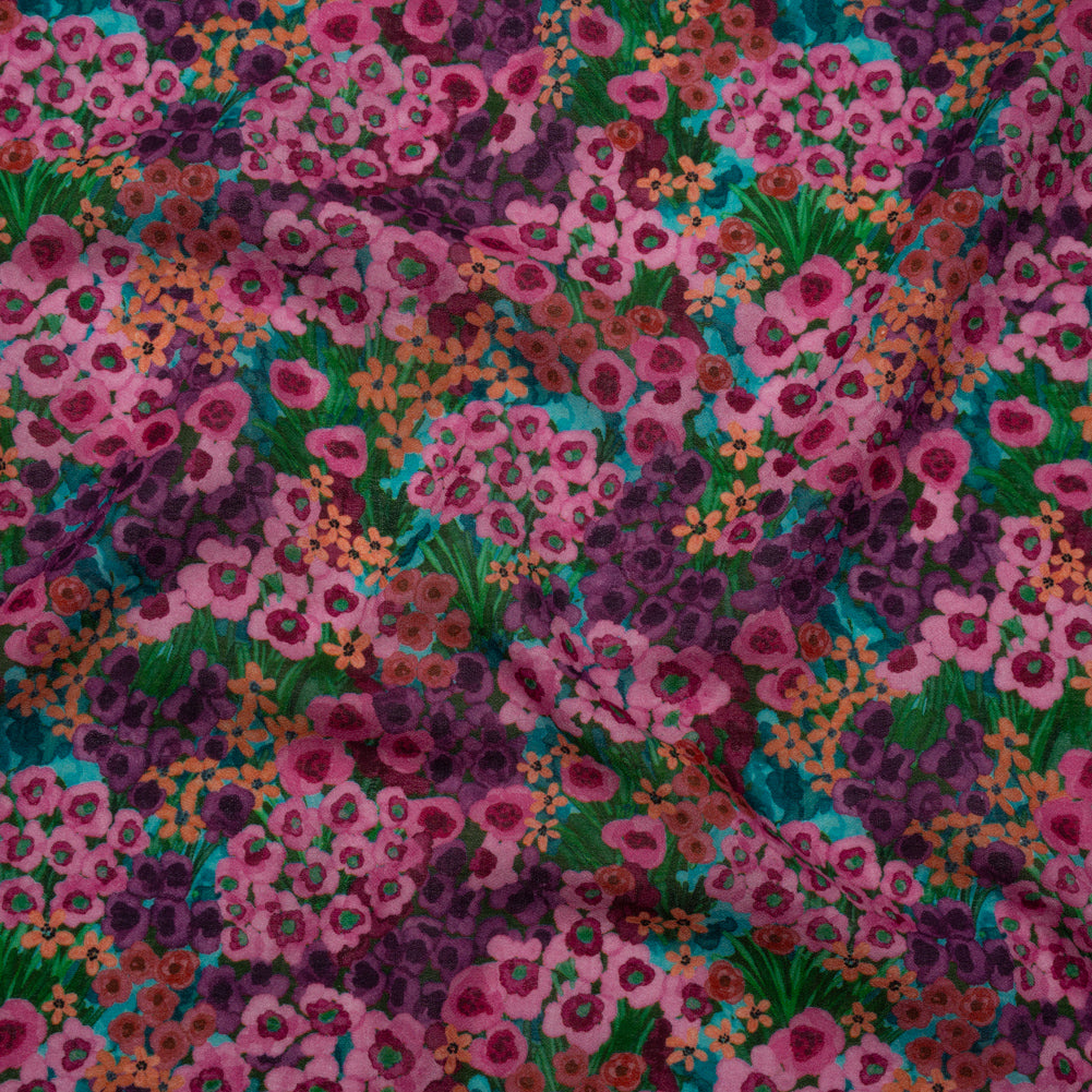 Cotton Crepe - Pink, Purple and Green Popping Flowers - Mood Exclusive Poppy Parade Print Cotton Crepe - Pink, Purple and Green Popping Flowers - Mood Exclusive Poppy Parade Print