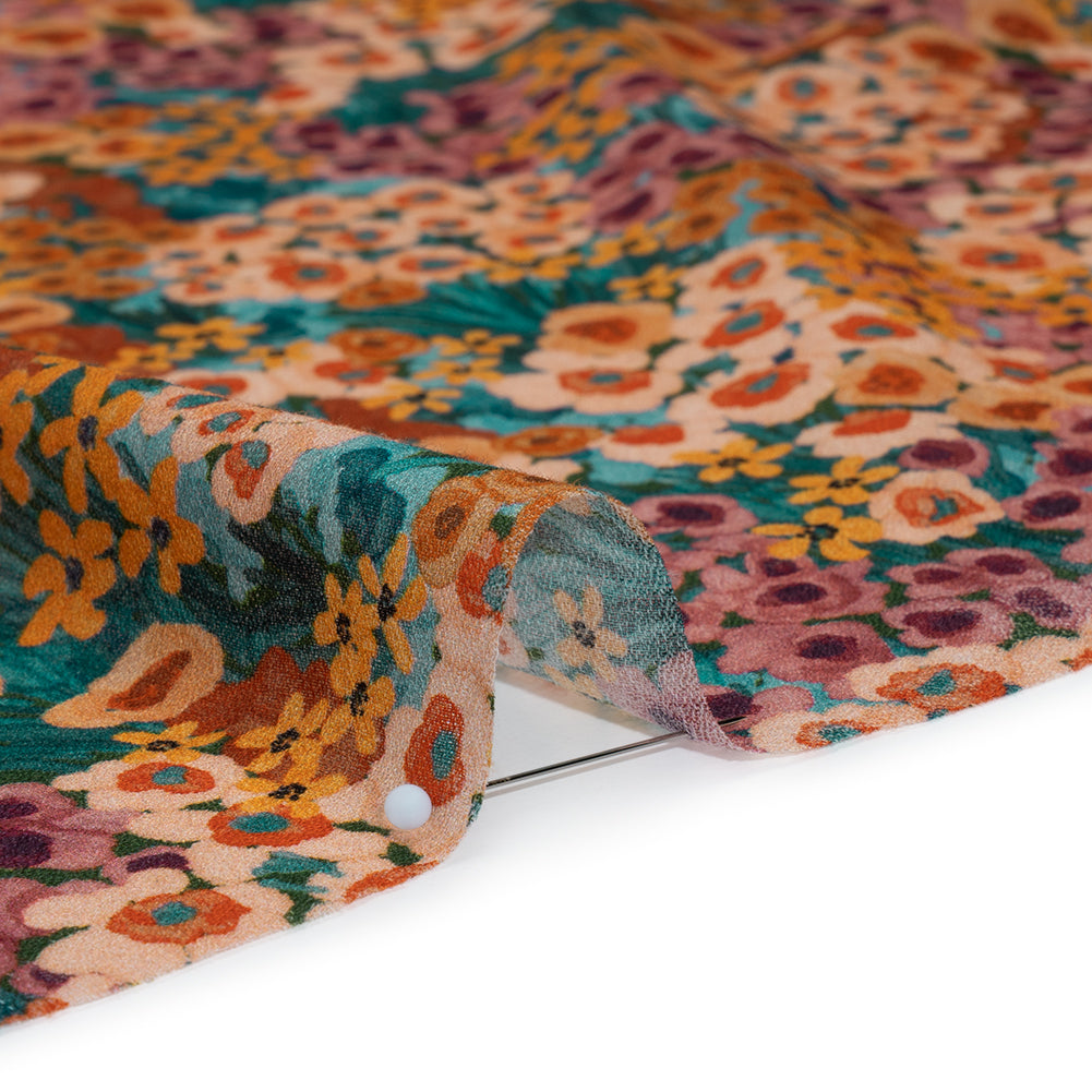 Cotton Crepe - Orange, Rose and Teal Popping Flowers - Mood Exclusive Poppy Parade Print Cotton Crepe - Orange, Rose and Teal Popping Flowers - Mood Exclusive Poppy Parade Print