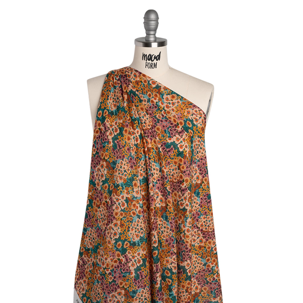 Cotton Crepe - Orange, Rose and Teal Popping Flowers - Mood Exclusive Poppy Parade Print Cotton Crepe - Orange, Rose and Teal Popping Flowers - Mood Exclusive Poppy Parade Print