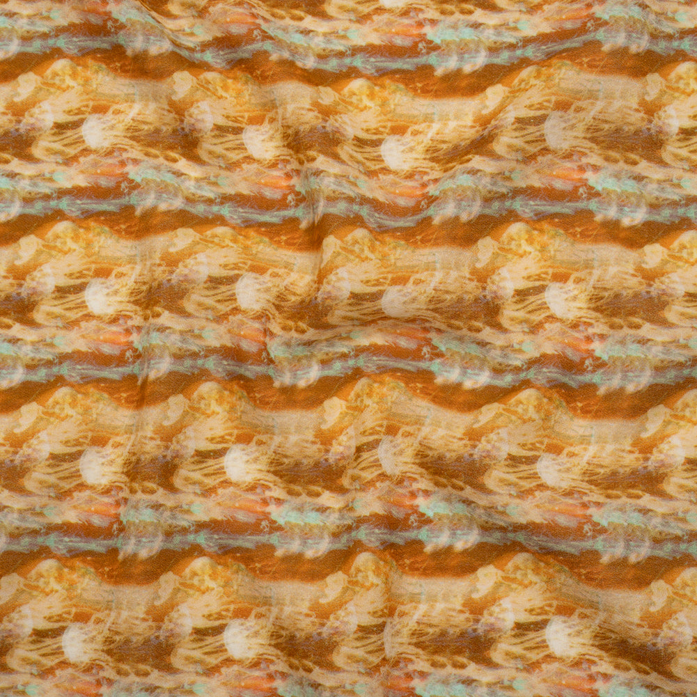 Cotton Crepe - Burnt Orange and Aqua Abstract Jellyfish Stripes - Mood Exclusive Tentacle Trails Print Cotton Crepe - Burnt Orange and Aqua Abstract Jellyfish Stripes - Mood Exclusive Tentacle Trails Print