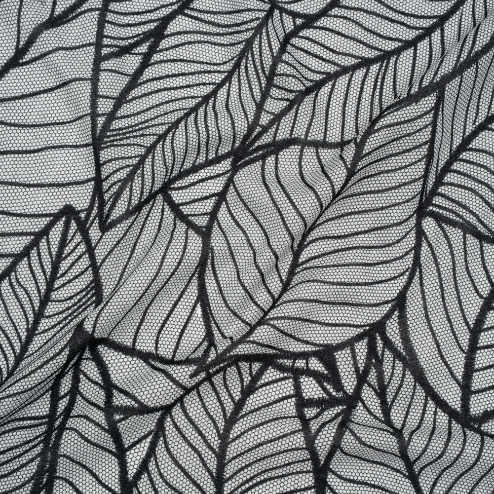 Cotton Crepe - Black and White Embroidered Net Leaves - Mood Exclusive Terrestrial Tesserae Print Drape Cotton Crepe - Black and White Embroidered Net Leaves - Mood Exclusive Terrestrial Tesserae Print Drape