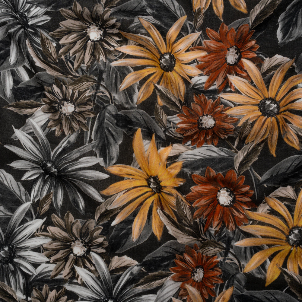 Cotton Crepe - Gray, Yellow and Red Florals - Mood Exclusive Fated Florals Print Cotton Crepe - Gray, Yellow and Red Florals - Mood Exclusive Fated Florals Print