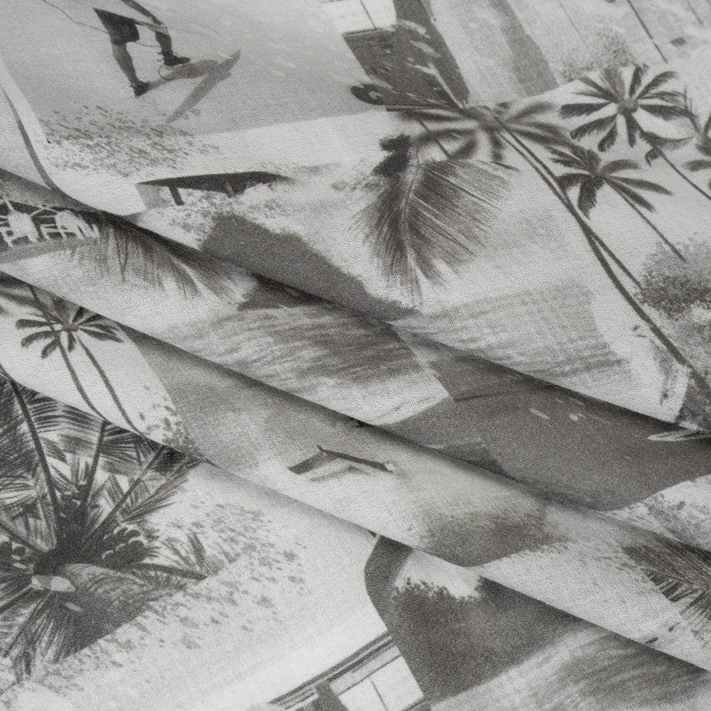 Cotton Crepe - Black, White and Gray Beach Scenes Patchwork - Mood Exclusive Seaside Snapshots Print - Folded Cotton Crepe - Black, White and Gray Beach Scenes Patchwork - Mood Exclusive Seaside Snapshots Print - Folded