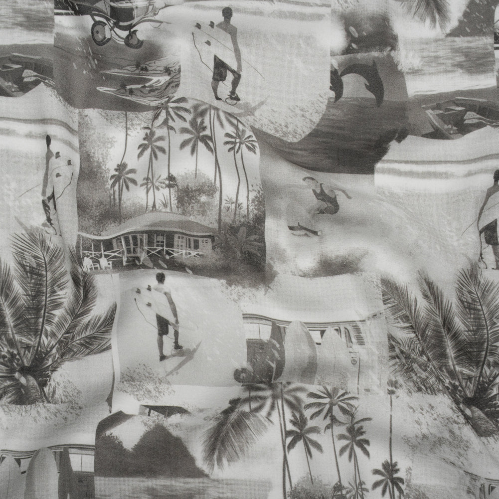Cotton Crepe - Black, White and Gray Beach Scenes Patchwork - Mood Exclusive Seaside Snapshots Print Cotton Crepe - Black, White and Gray Beach Scenes Patchwork - Mood Exclusive Seaside Snapshots Print