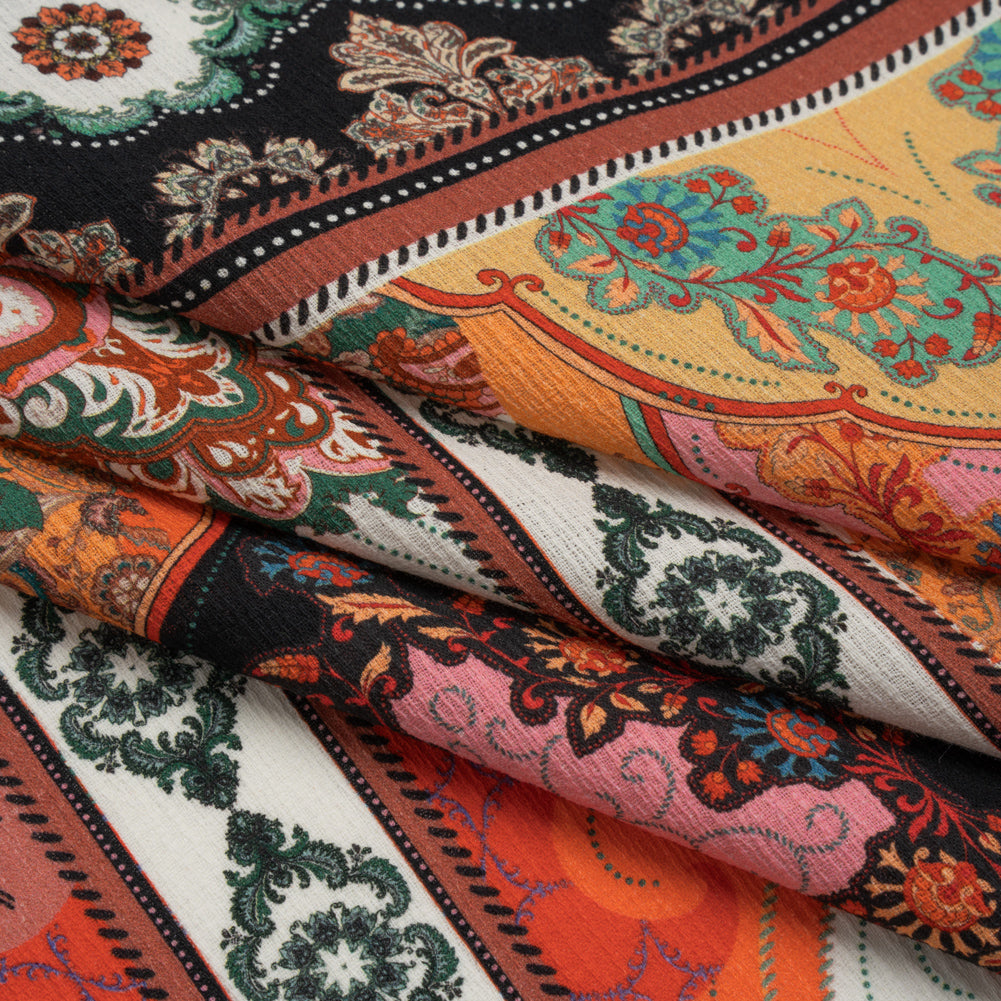 Slubbed Gauzy Cotton Woven Panel - Pink, Orange and Teal Paisley - Mood Exclusive La Vie Boheme Print - Folded Slubbed Gauzy Cotton Woven Panel - Pink, Orange and Teal Paisley - Mood Exclusive La Vie Boheme Print - Folded