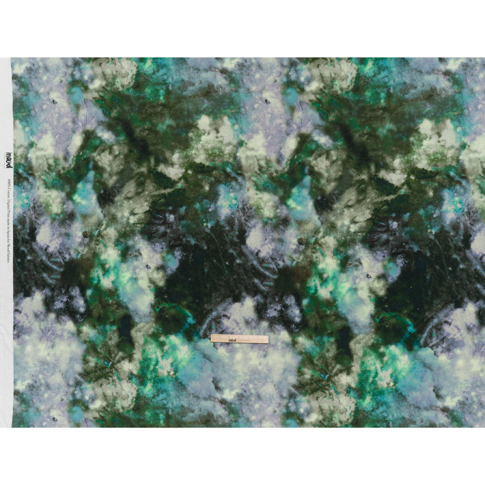 Slubbed Gauzy Cotton Woven - Blue, Green and Lavender Abstract Painting - Mood Exclusive Celestial Drift Print Slubbed Gauzy Cotton Woven - Blue, Green and Lavender Abstract Painting - Mood Exclusive Celestial Drift Print