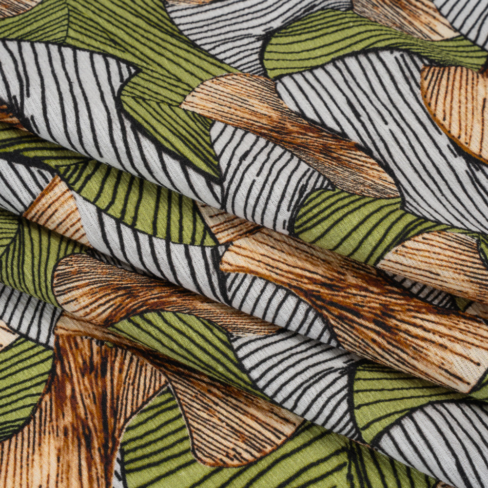 Slubbed Gauzy Cotton Woven - Green, Brown and White Abstract - Mood Exclusive Tantric Tessellations Print Slubbed Gauzy Cotton Woven - Green, Brown and White Abstract - Mood Exclusive Tantric Tessellations Print