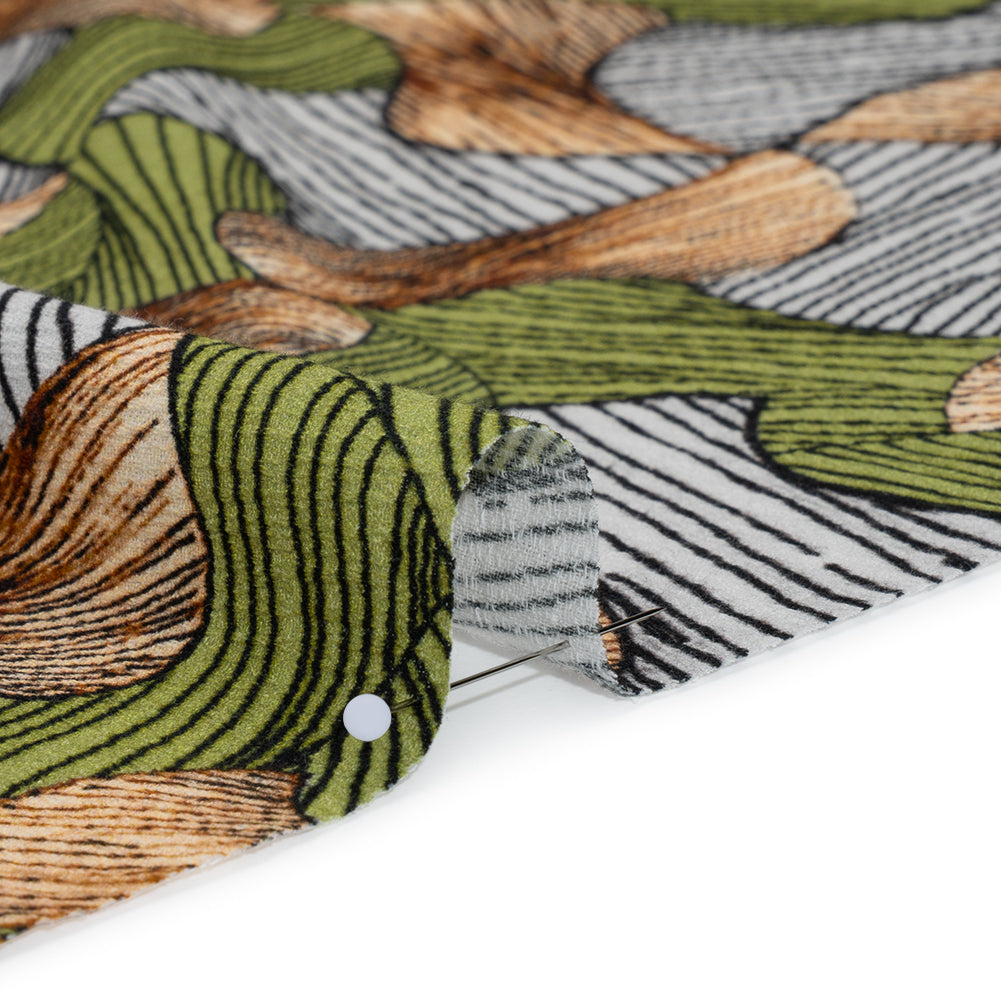 Slubbed Gauzy Cotton Woven - Green, Brown and White Abstract - Mood Exclusive Tantric Tessellations Print Slubbed Gauzy Cotton Woven - Green, Brown and White Abstract - Mood Exclusive Tantric Tessellations Print