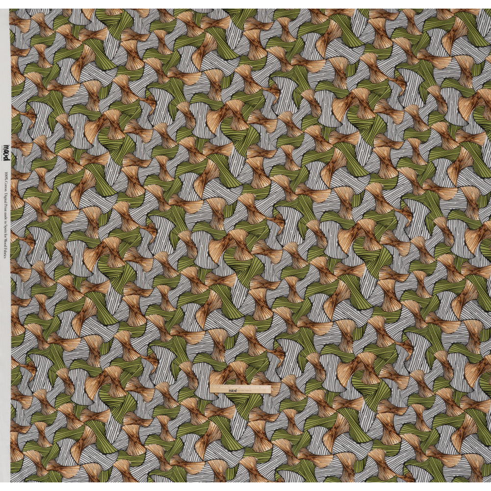 Slubbed Gauzy Cotton Woven - Green, Brown and White Abstract - Mood Exclusive Tantric Tessellations Print Slubbed Gauzy Cotton Woven - Green, Brown and White Abstract - Mood Exclusive Tantric Tessellations Print