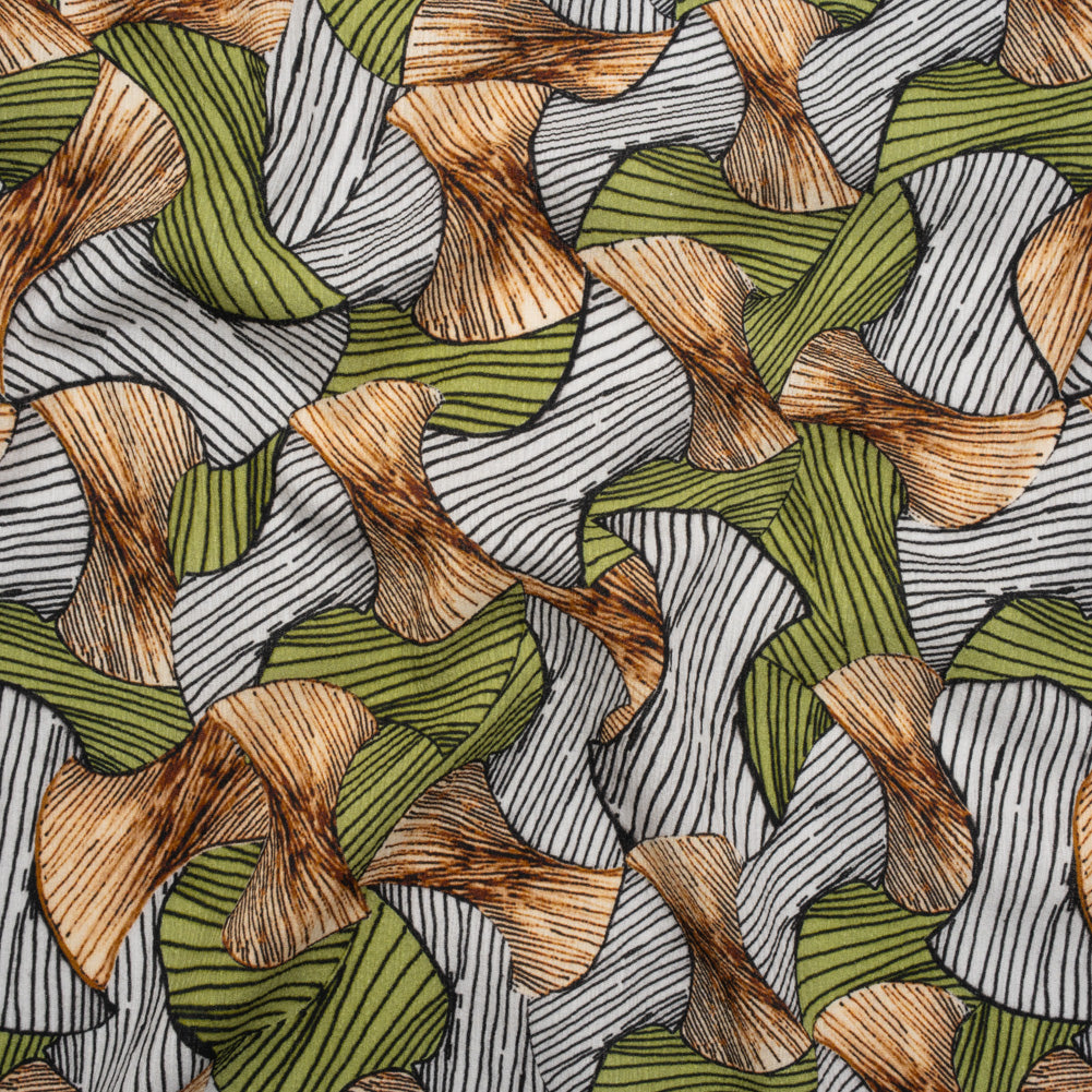 Slubbed Gauzy Cotton Woven - Green, Brown and White Abstract - Mood Exclusive Tantric Tessellations Print Slubbed Gauzy Cotton Woven - Green, Brown and White Abstract - Mood Exclusive Tantric Tessellations Print