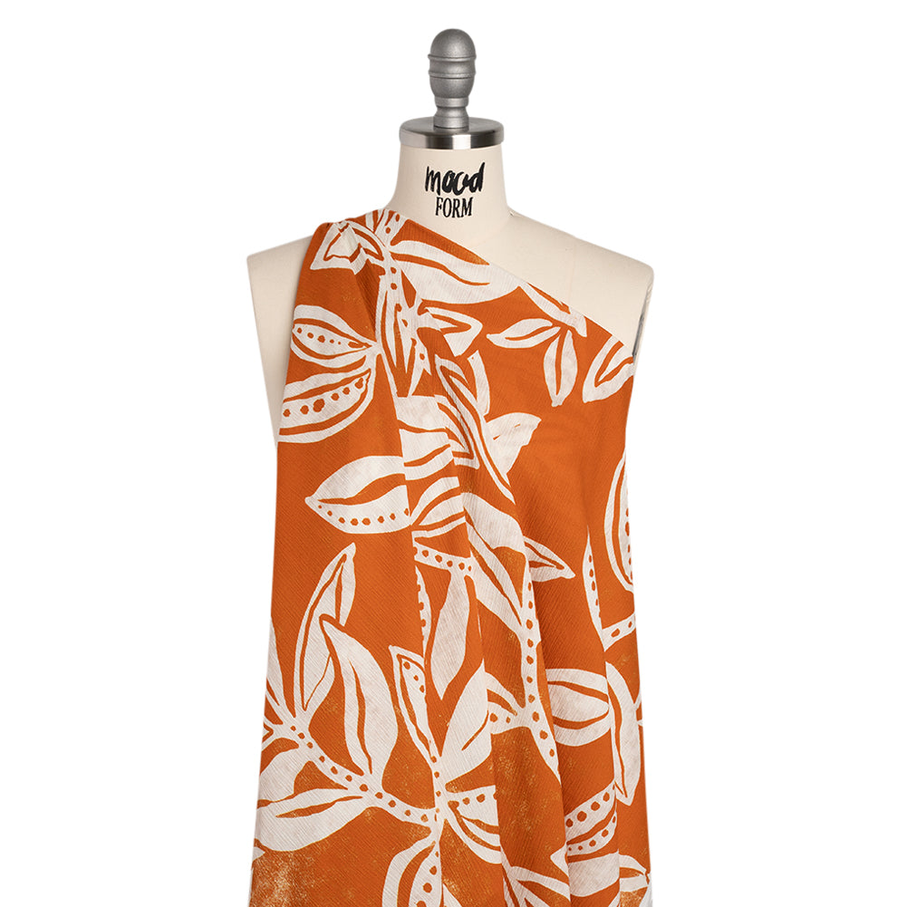 Slubbed Gauzy Cotton Woven - Pumpkin Orange and Cream Vines - Mood Exclusive Sandswept Tangle Print Slubbed Gauzy Cotton Woven - Pumpkin Orange and Cream Vines - Mood Exclusive Sandswept Tangle Print