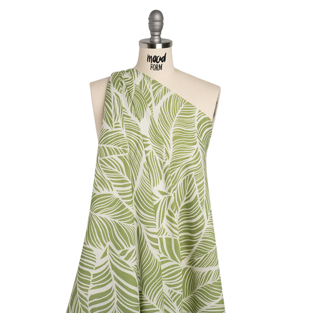 Slubbed Gauzy Cotton Woven - Green and White Leaves - Mood Exclusive Spring Sonnet Print Slubbed Gauzy Cotton Woven - Green and White Leaves - Mood Exclusive Spring Sonnet Print