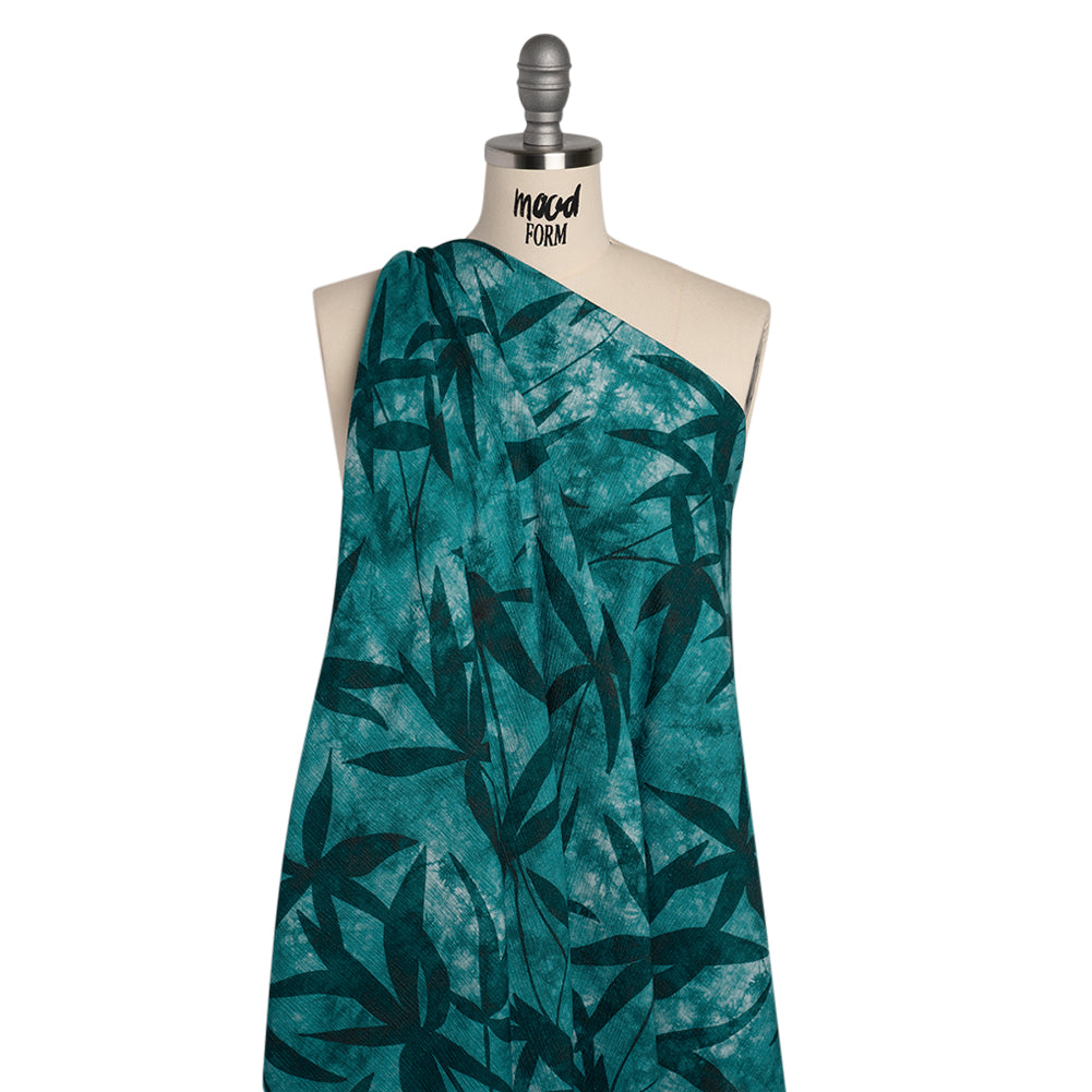 Slubbed Gauzy Cotton Woven - Teal and Turquoise Leaves on Tie Dye - Mood Exclusive Submerged Serenity Print Slubbed Gauzy Cotton Woven - Teal and Turquoise Leaves on Tie Dye - Mood Exclusive Submerged Serenity Print
