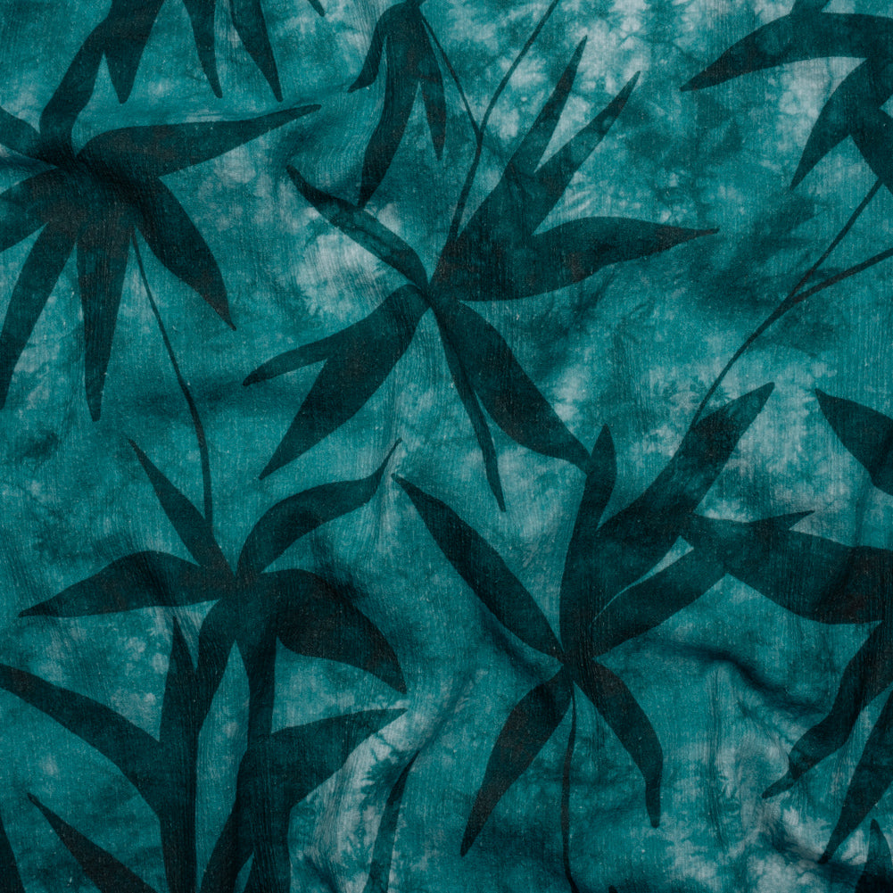 Slubbed Gauzy Cotton Woven - Teal and Turquoise Leaves on Tie Dye - Mood Exclusive Submerged Serenity Print Slubbed Gauzy Cotton Woven - Teal and Turquoise Leaves on Tie Dye - Mood Exclusive Submerged Serenity Print