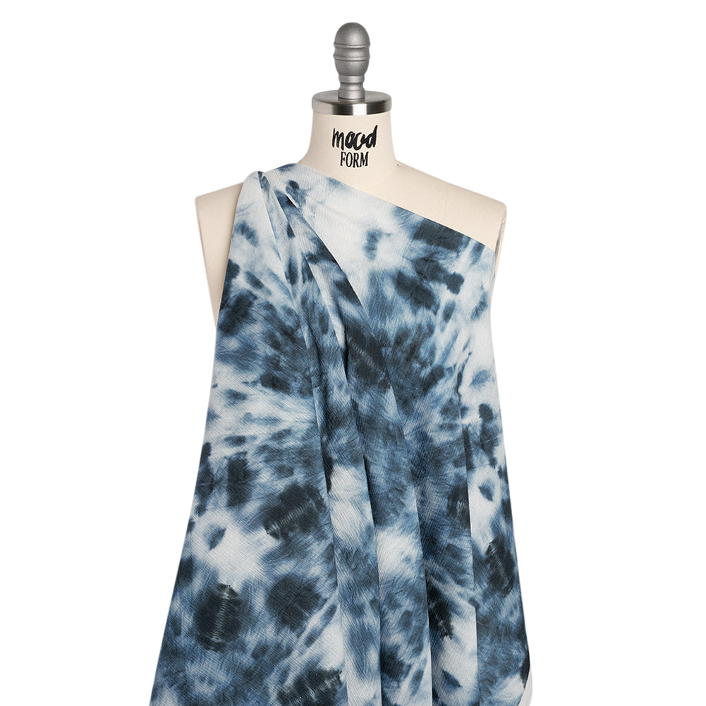 Slubbed Gauzy Cotton Woven - Denim Blue and White Tie Dye - Mood Exclusive Rorschach Revelations Print Slubbed Gauzy Cotton Woven - Denim Blue and White Tie Dye - Mood Exclusive Rorschach Revelations Print