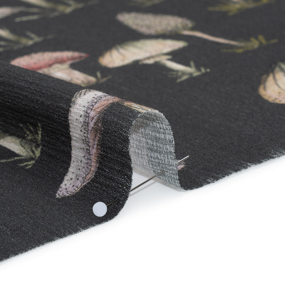 Slubbed Gauzy Cotton Woven - Charcoal, Red and Beige Mushrooms - Mood Exclusive Moonlit Mycelium Print - Detail Slubbed Gauzy Cotton Woven - Charcoal, Red and Beige Mushrooms - Mood Exclusive Moonlit Mycelium Print - Detail