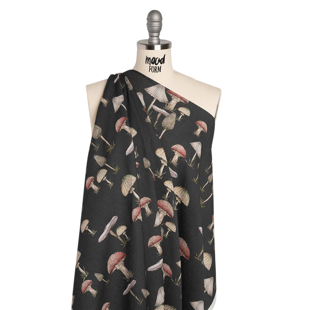 Slubbed Gauzy Cotton Woven - Charcoal, Red and Beige Mushrooms - Mood Exclusive Moonlit Mycelium Print - Drape Slubbed Gauzy Cotton Woven - Charcoal, Red and Beige Mushrooms - Mood Exclusive Moonlit Mycelium Print - Drape