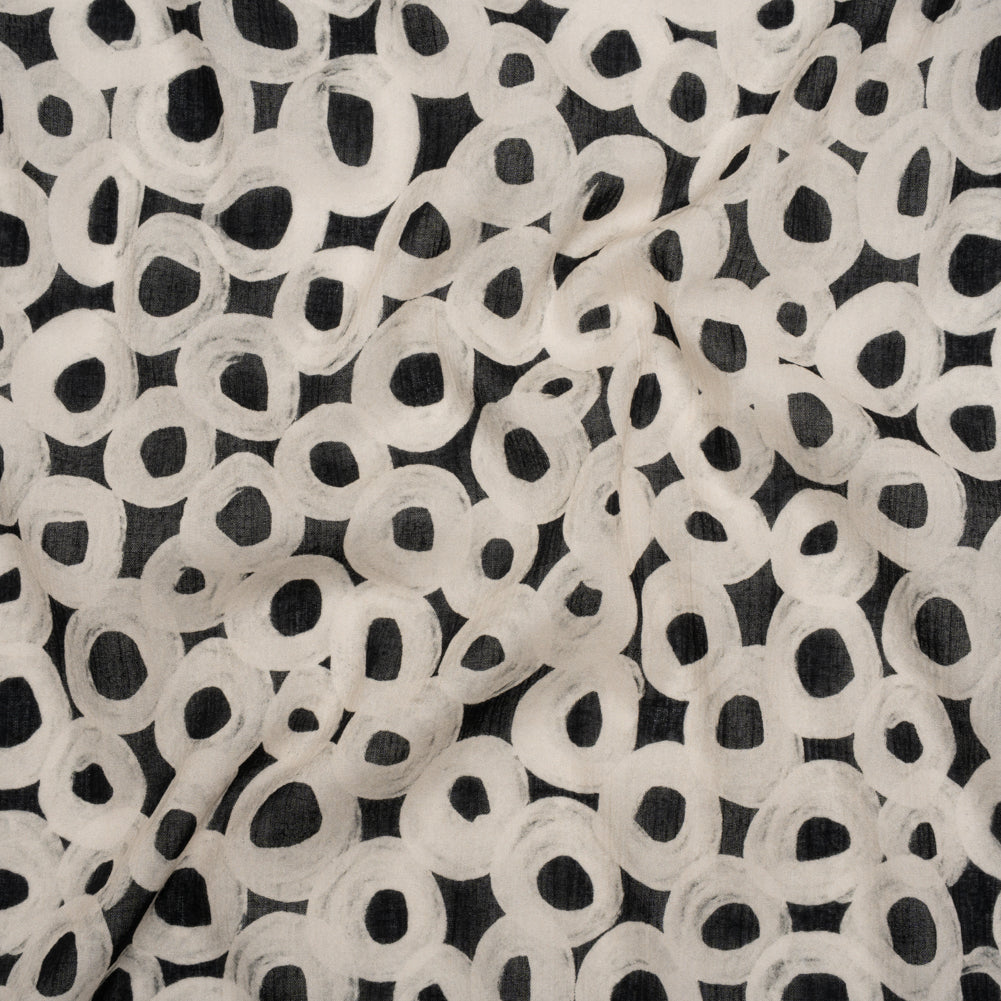 Crinkled Cotton Gauzy Woven - Black and White Painted Circles - Mood Exclusive The Space Between Print Crinkled Cotton Gauzy Woven - Black and White Painted Circles - Mood Exclusive The Space Between Print