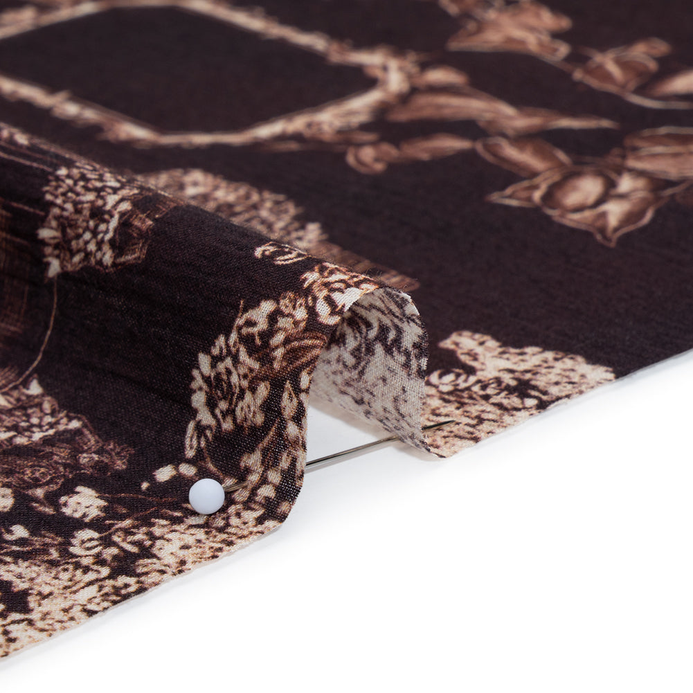 Crinkled Cotton Gauzy Woven - Dark Brown and Cream Flowers and Framed Photos - Mood Exclusive Coffee Date Print Crinkled Cotton Gauzy Woven - Dark Brown and Cream Flowers and Framed Photos - Mood Exclusive Coffee Date Print