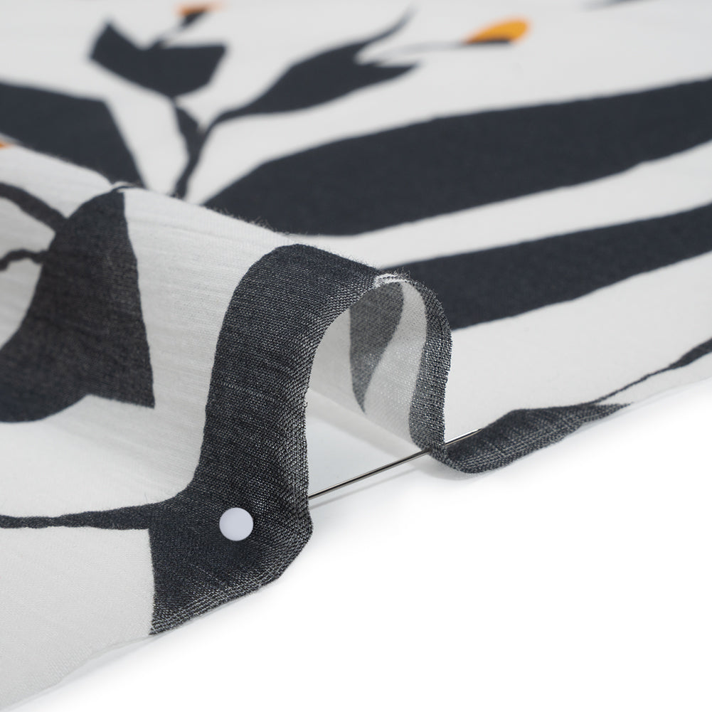 Crinkled Cotton Gauzy Woven - White, Charcoal Gray and Golden Orange Geometric Florals - Mood Exclusive Fractal Foliage Print Detail Crinkled Cotton Gauzy Woven - White, Charcoal Gray and Golden Orange Geometric Florals - Mood Exclusive Fractal Foliage Print Detail