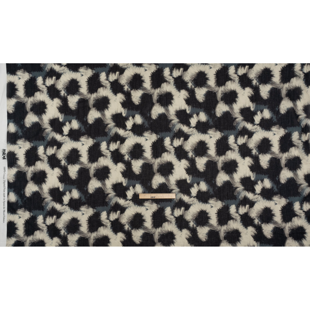Crinkled Cotton Gauzy Woven - Dark Blue, Black and Cream Painterly Florals - Mood Exclusive Sunflower Strokes Print Crinkled Cotton Gauzy Woven - Dark Blue, Black and Cream Painterly Florals - Mood Exclusive Sunflower Strokes Print