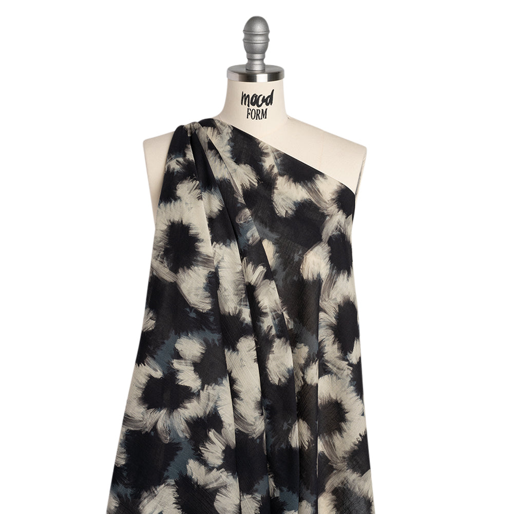 Crinkled Cotton Gauzy Woven - Dark Blue, Black and Cream Painterly Florals - Mood Exclusive Sunflower Strokes Print Crinkled Cotton Gauzy Woven - Dark Blue, Black and Cream Painterly Florals - Mood Exclusive Sunflower Strokes Print