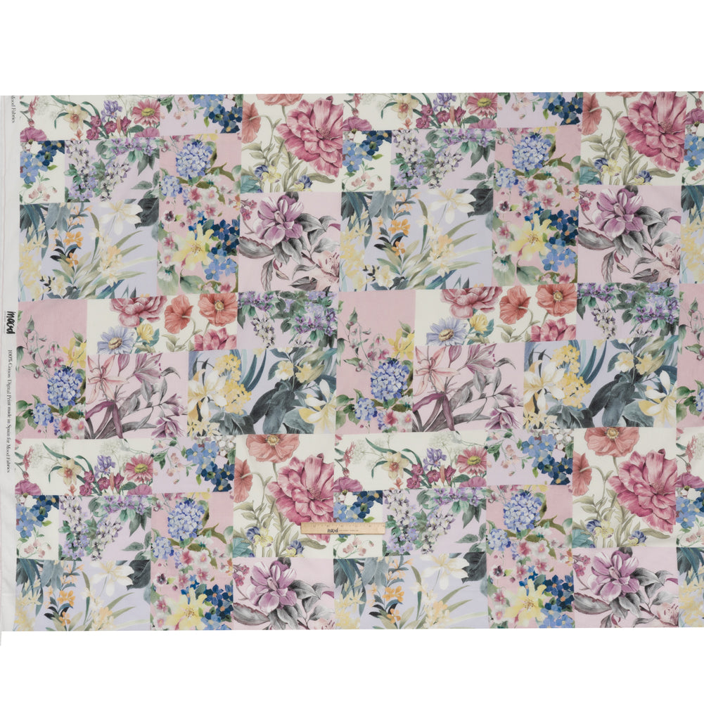Crinkled Cotton Gauzy Woven - Mauve, Lilac and Muted Green Floral Patchwork - Mood Exclusive Whispering Wind Print - Full Crinkled Cotton Gauzy Woven - Mauve, Lilac and Muted Green Floral Patchwork - Mood Exclusive Whispering Wind Print - Full