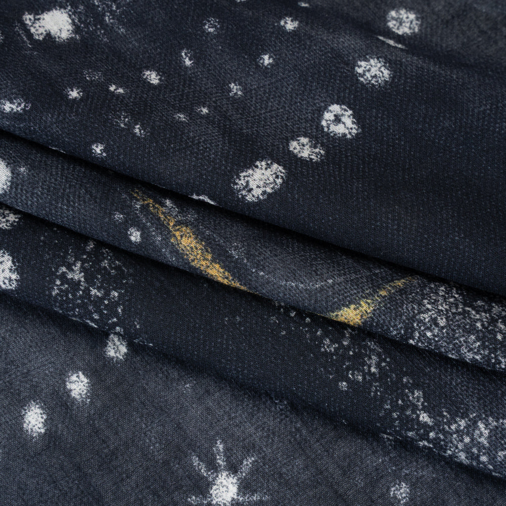 Crinkled Cotton Gauzy Woven - Navy Blue, White and Yellow Starry Sky - Mood Exclusive Little Traveler Print Crinkled Cotton Gauzy Woven - Navy Blue, White and Yellow Starry Sky - Mood Exclusive Little Traveler Print
