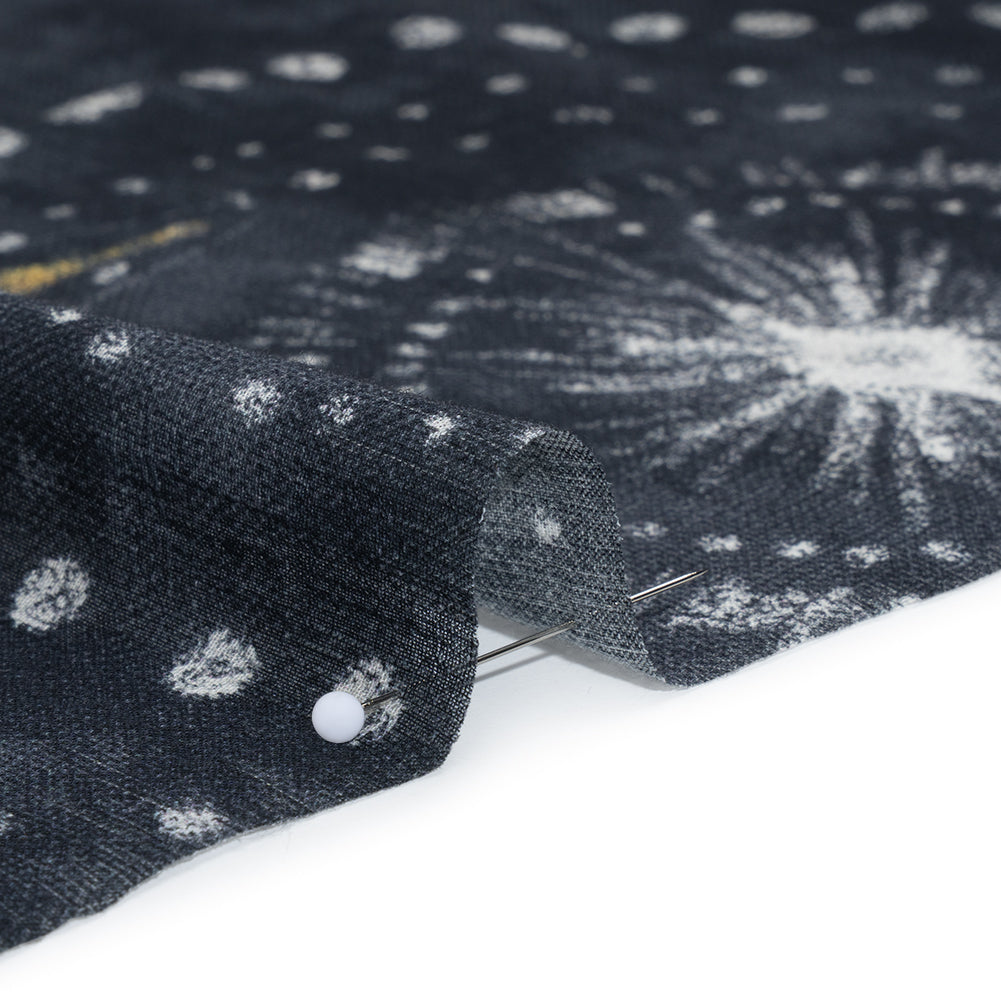 Crinkled Cotton Gauzy Woven - Navy Blue, White and Yellow Starry Sky - Mood Exclusive Little Traveler Print Crinkled Cotton Gauzy Woven - Navy Blue, White and Yellow Starry Sky - Mood Exclusive Little Traveler Print
